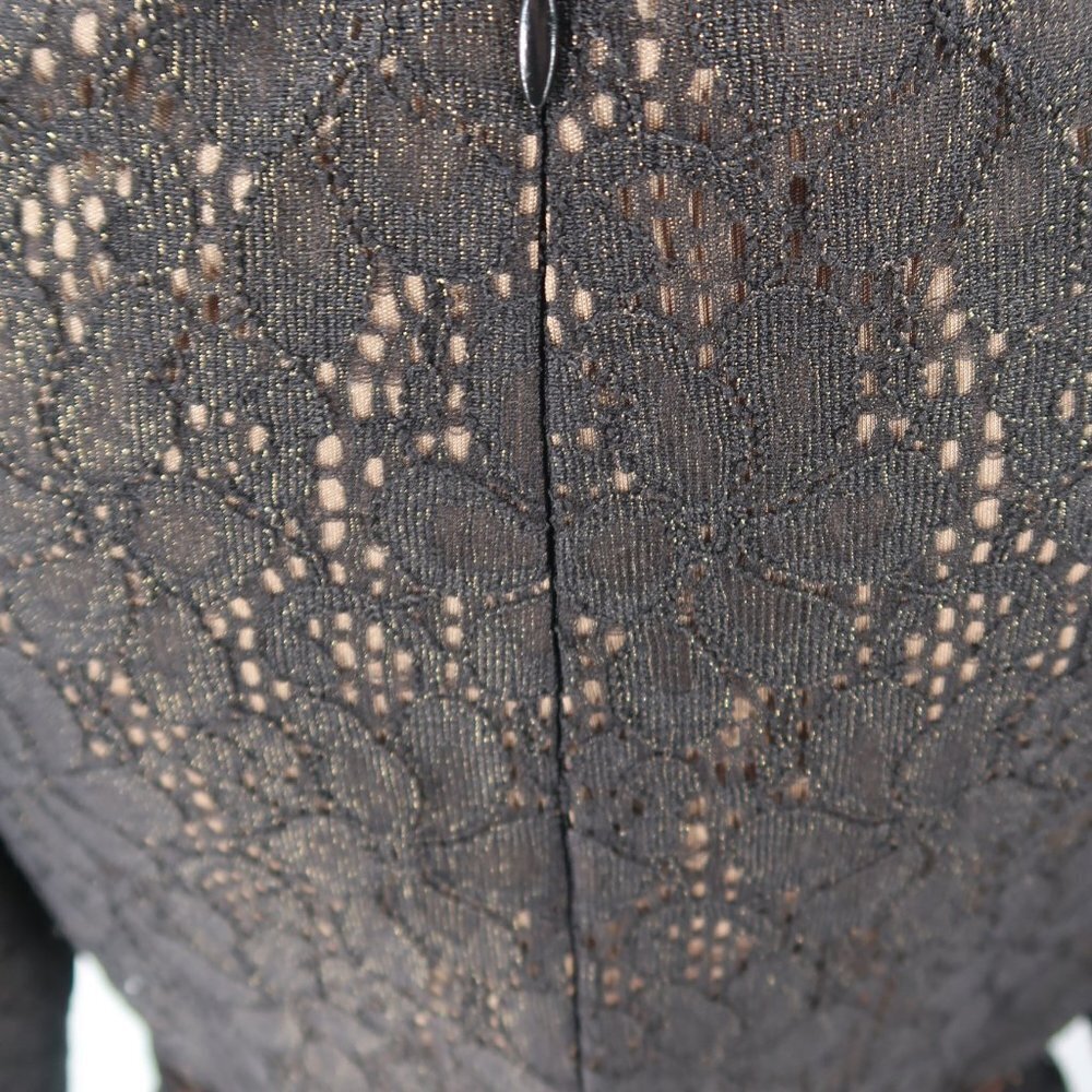 David Meister Women's Black 3/4 Sleeve Lace Gown w Nude Underlay Size 6 - Picture 8 of 11